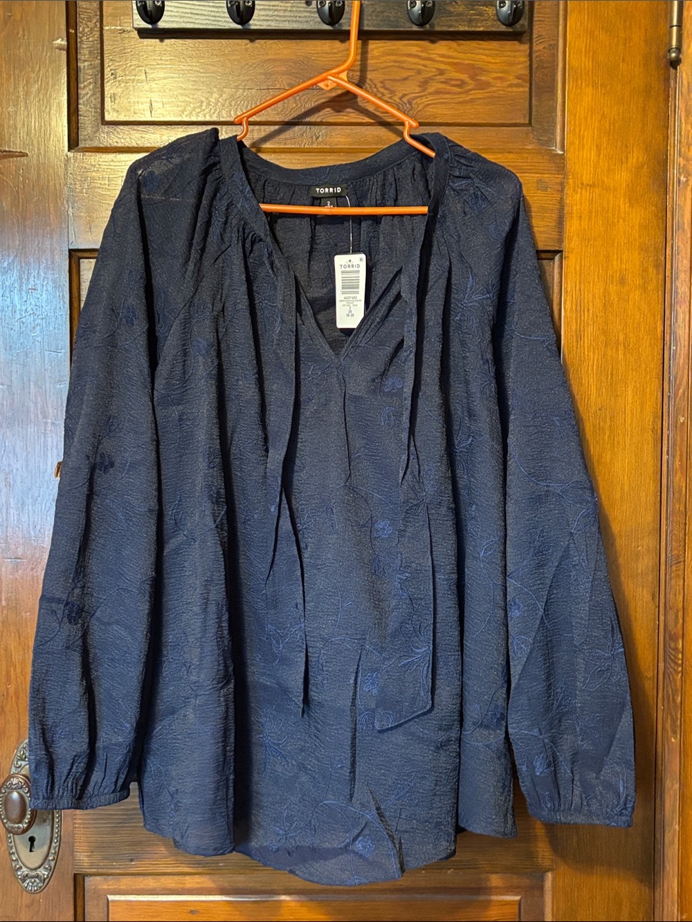 torrid navy textured tie-neck top